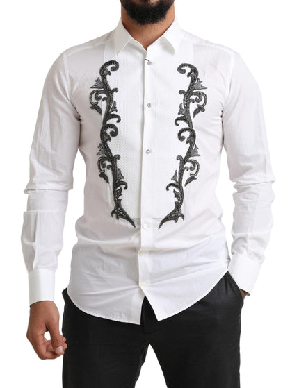 Dolce & Gabbana White Tuxedo Slim Fit Baroque Shirt - Ellie Belle