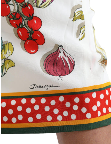 Dolce & Gabbana White Vegetable Print High Waist Midi Skirt - Ellie Belle