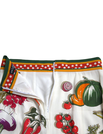 Dolce & Gabbana White Vegetable Print High Waist Midi Skirt - Ellie Belle