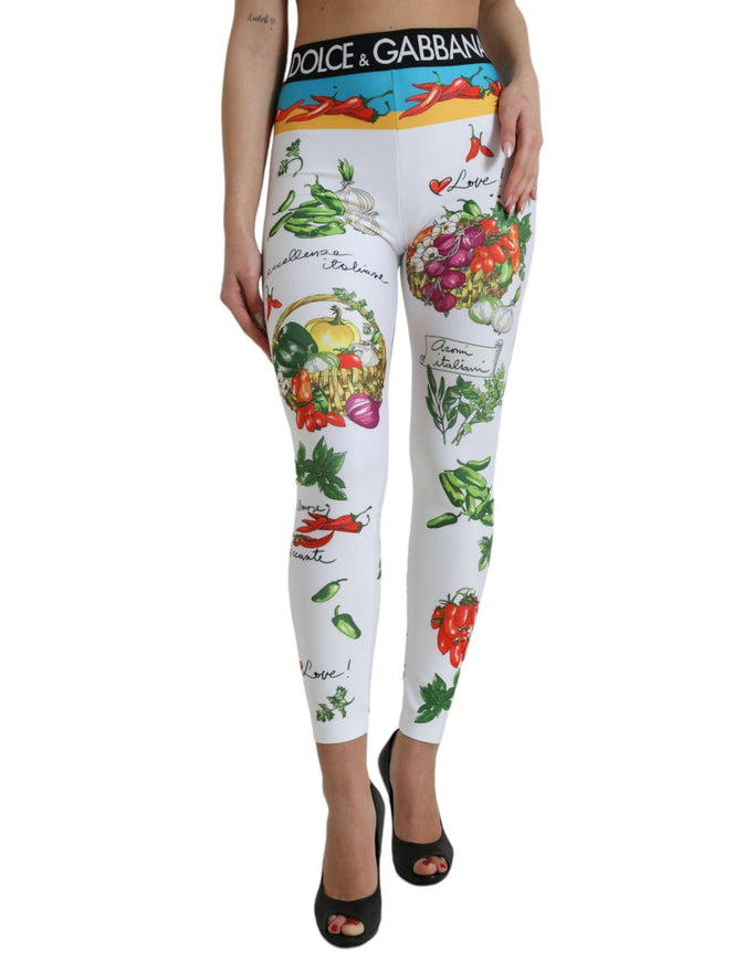 Dolce & Gabbana White Vegetables High Waist Leggings Pants - Ellie Belle