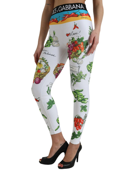 Dolce & Gabbana White Vegetables High Waist Leggings Pants - Ellie Belle