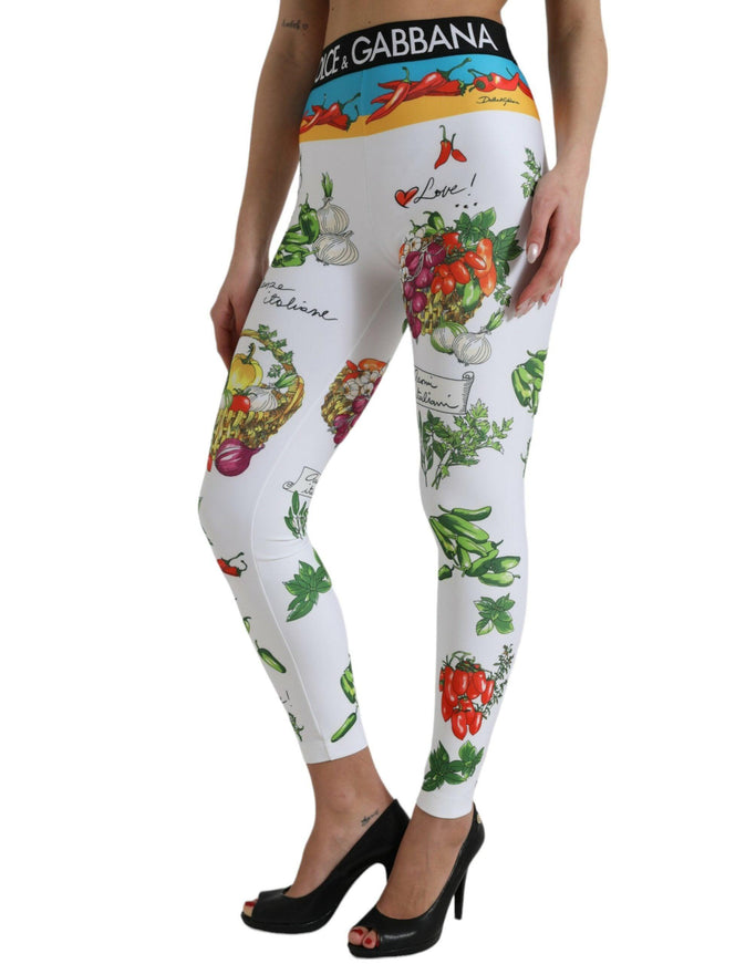 Dolce & Gabbana White Vegetables High Waist Leggings Pants - Ellie Belle