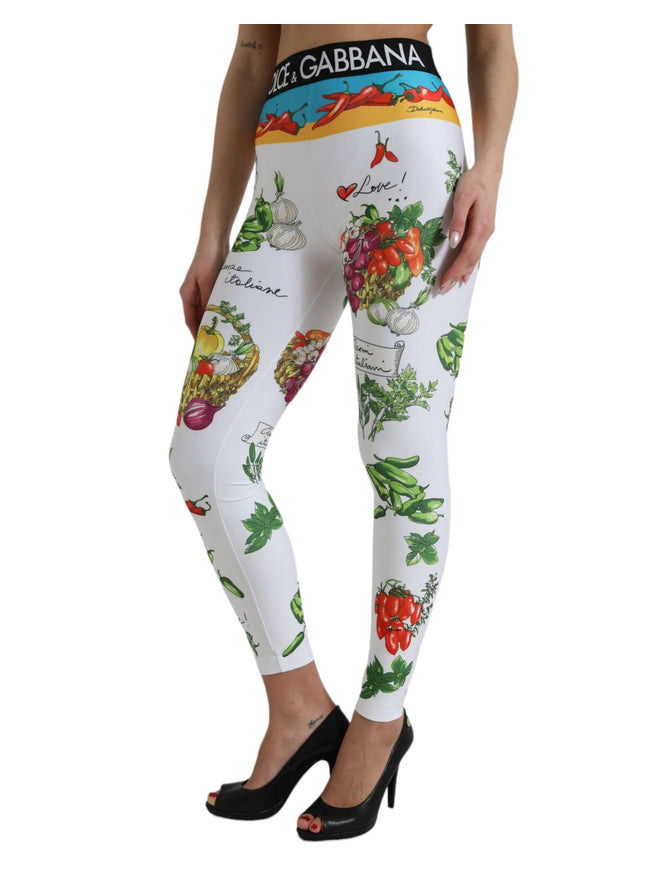 Dolce & Gabbana White Vegetables High Waist Leggings Pants - Ellie Belle
