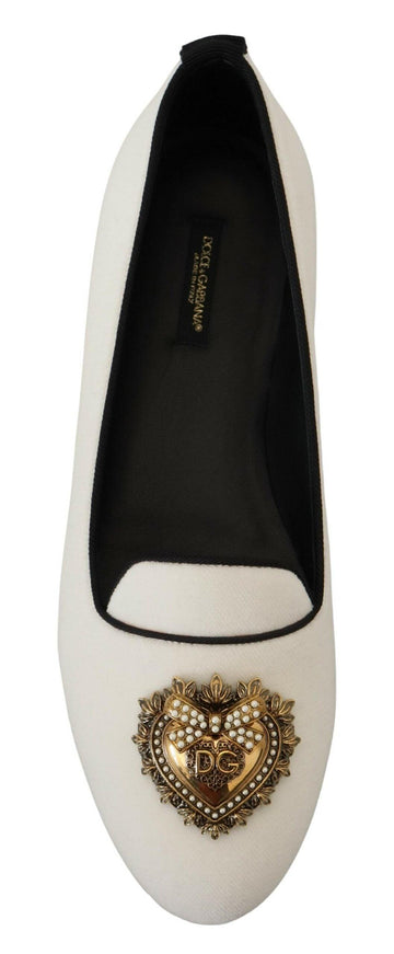 Dolce & Gabbana White Velvet Slip Ons Loafers Flats Shoes - Ellie Belle