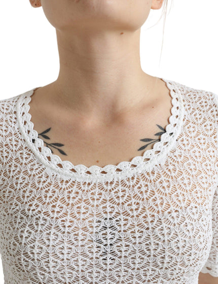 Dolce & Gabbana White Viscose Knitted Round Neck Tee T-shirt - Ellie Belle