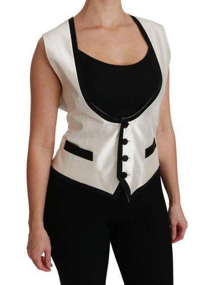 Dolce & Gabbana White Waistcoat Slim Vest Silk Top - Ellie Belle