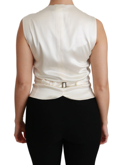 Dolce & Gabbana White Waistcoat Slim Vest Silk Top - Ellie Belle