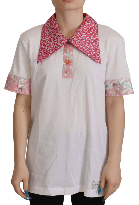 Dolce & Gabbana White Wide Collar Sartoria T-shirt Button Top - Ellie Belle