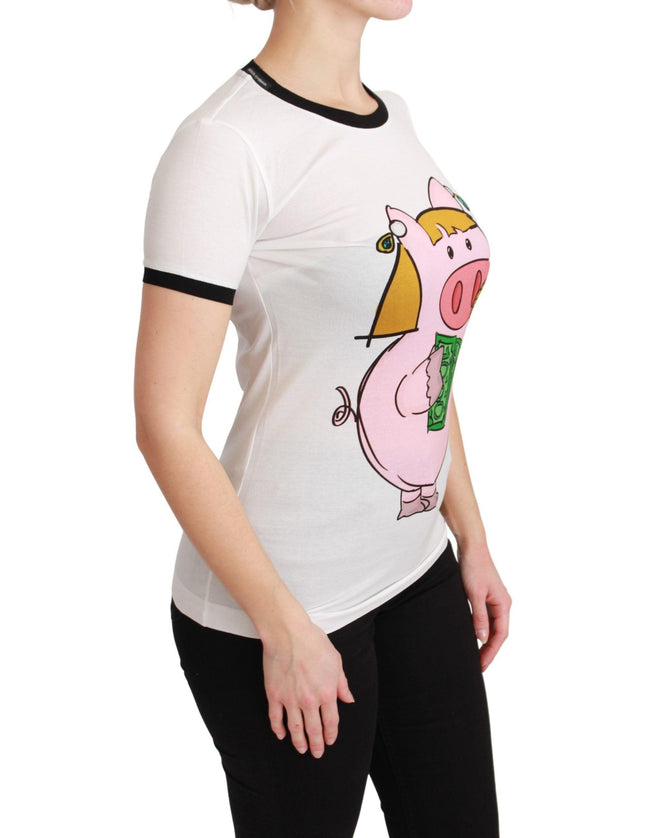 Dolce & Gabbana White YEAR OF THE PIG Top Cotton T-shirt - Ellie Belle