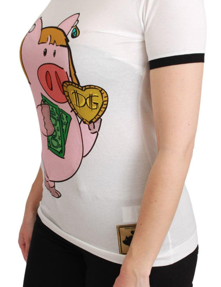 Dolce & Gabbana White YEAR OF THE PIG Top Cotton T-shirt - Ellie Belle