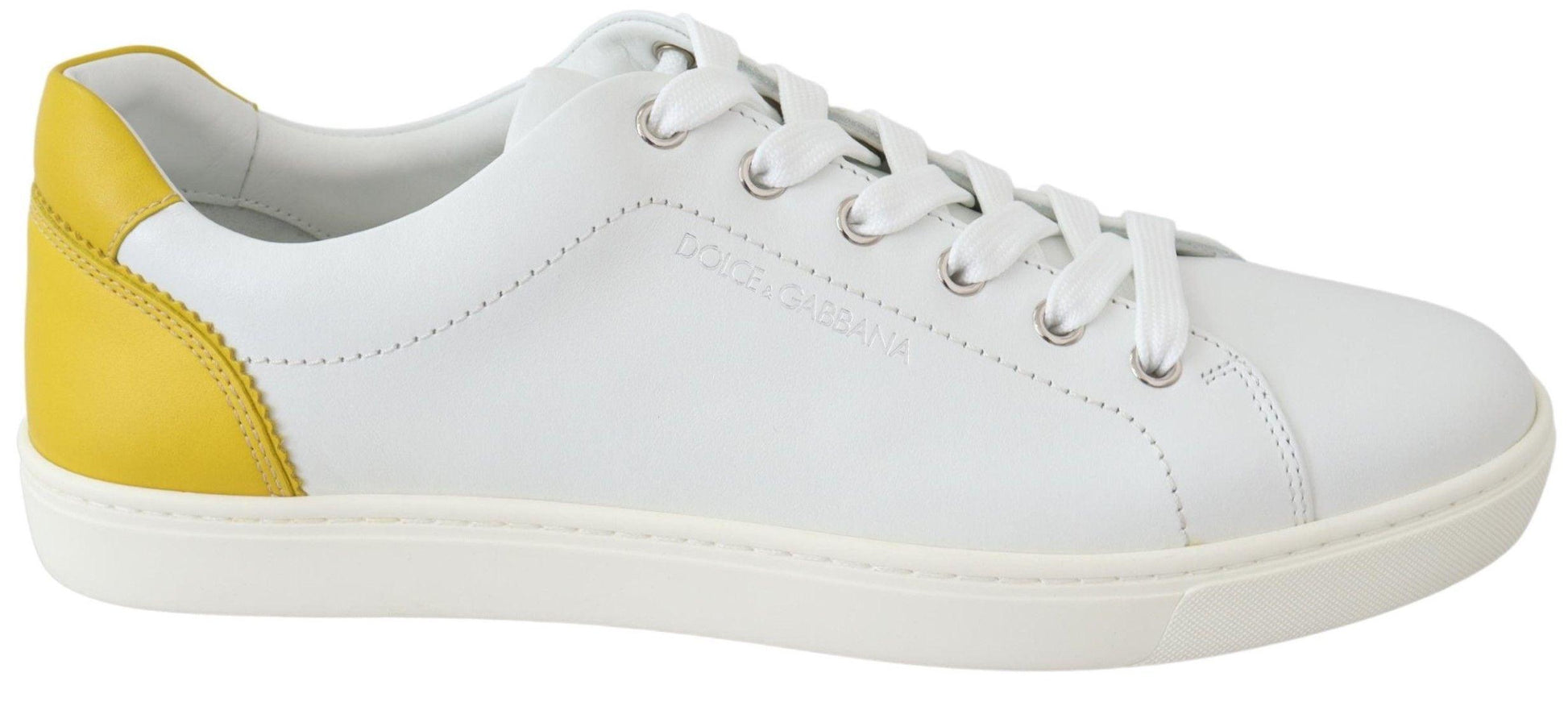 Dolce & Gabbana White Yellow Leather Low Top Sneakers Shoes - Ellie Belle