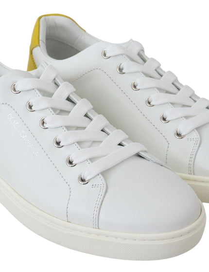 Dolce & Gabbana White Yellow Leather Low Top Sneakers Shoes - Ellie Belle