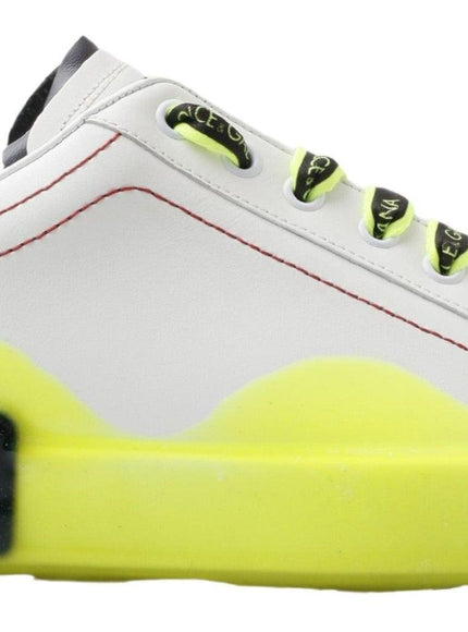 Dolce & Gabbana White Yellow Portofino Leather Sneakers Shoes