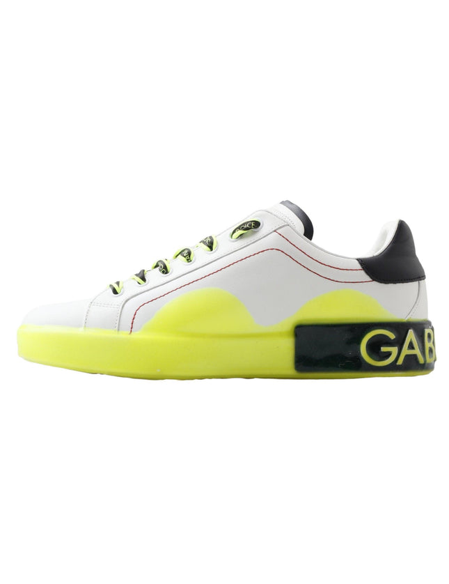 Dolce & Gabbana White Yellow Portofino Leather Sneakers Shoes - Ellie Belle