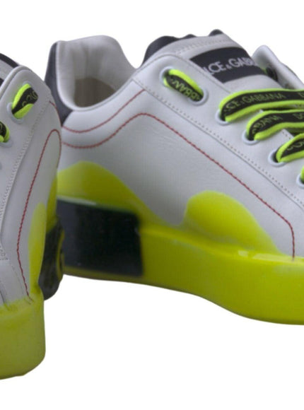 Dolce & Gabbana White Yellow Portofino Leather Sneakers Shoes