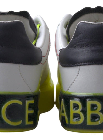 Dolce & Gabbana White Yellow Portofino Leather Sneakers Shoes