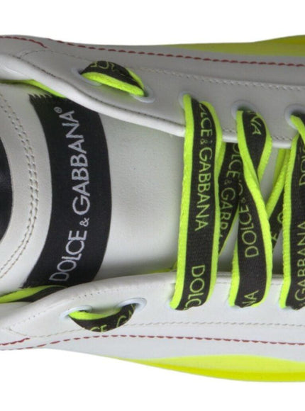Dolce & Gabbana White Yellow Portofino Leather Sneakers Shoes