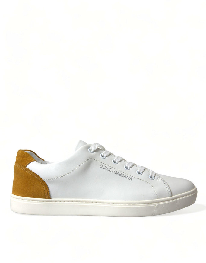 Dolce & Gabbana White Yellow Suede Leather Low Top Men Sneakers Shoes - Ellie Belle