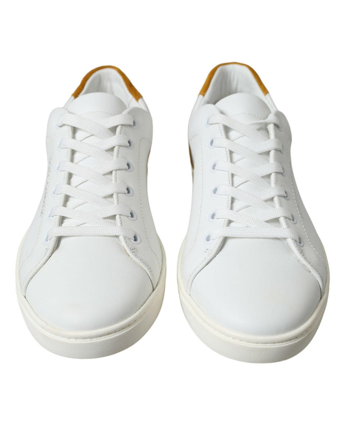 Dolce & Gabbana White Yellow Suede Leather Low Top Men Sneakers Shoes - Ellie Belle