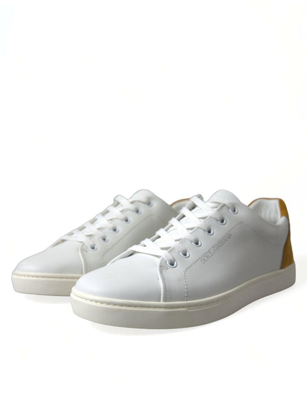 Dolce & Gabbana White Yellow Suede Leather Low Top Men Sneakers Shoes - Ellie Belle