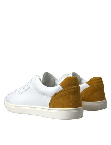 Dolce & Gabbana White Yellow Suede Leather Low Top Men Sneakers Shoes - Ellie Belle