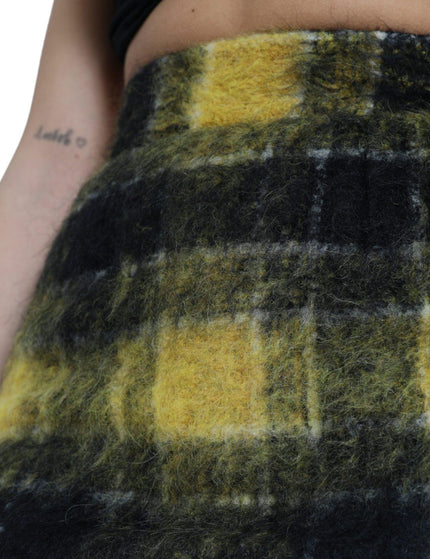 Dolce & Gabbana Yellow Black Brushed Checked Wool Pencil Cut Skirt - Ellie Belle