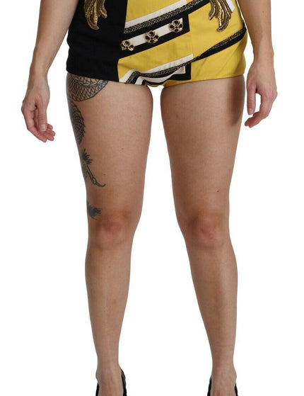 Dolce & Gabbana Yellow Black Cotton Jewelled Hot Pants Shorts - Ellie Belle