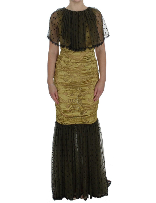 Dolce & Gabbana Yellow Black Floral Lace Ricamo Gown Dress - Ellie Belle