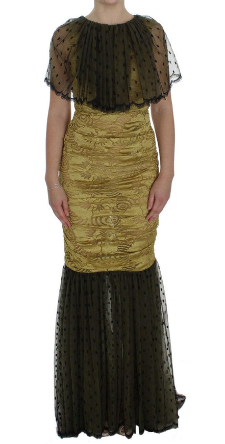 Dolce & Gabbana Yellow Black Floral Lace Ricamo Gown Dress