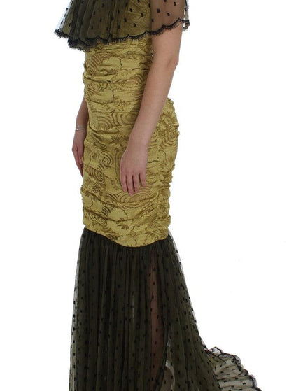 Dolce & Gabbana Yellow Black Floral Lace Ricamo Gown Dress - Ellie Belle