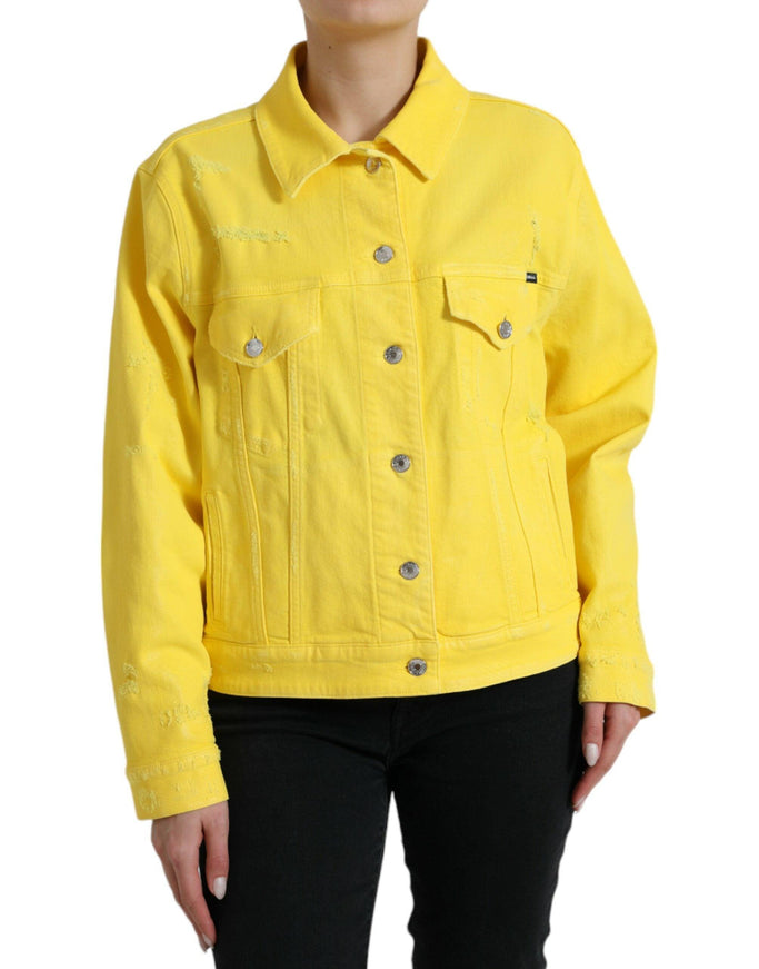 Dolce & Gabbana Yellow Cotton DENIM Jeans Button Coat Jacket - Ellie Belle