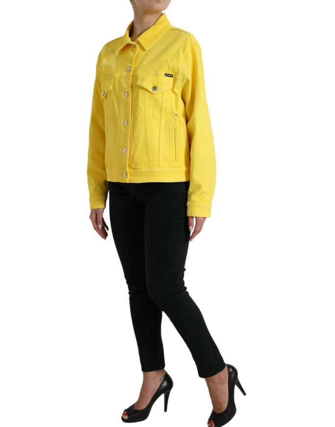 Dolce & Gabbana Yellow Cotton DENIM Jeans Button Coat Jacket - Ellie Belle