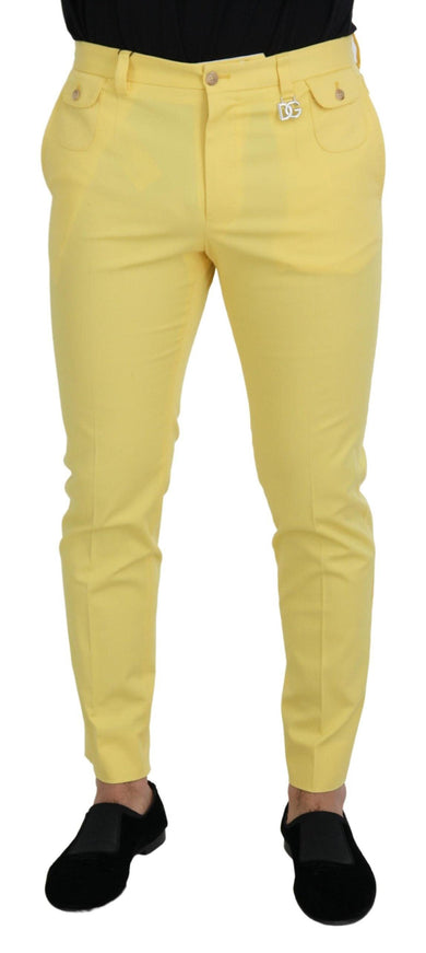 Dolce & Gabbana Yellow Cotton Slim Fit Men Pants - Ellie Belle