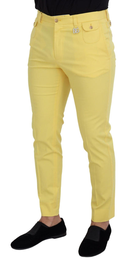 Dolce & Gabbana Yellow Cotton Slim Fit Men Pants - Ellie Belle