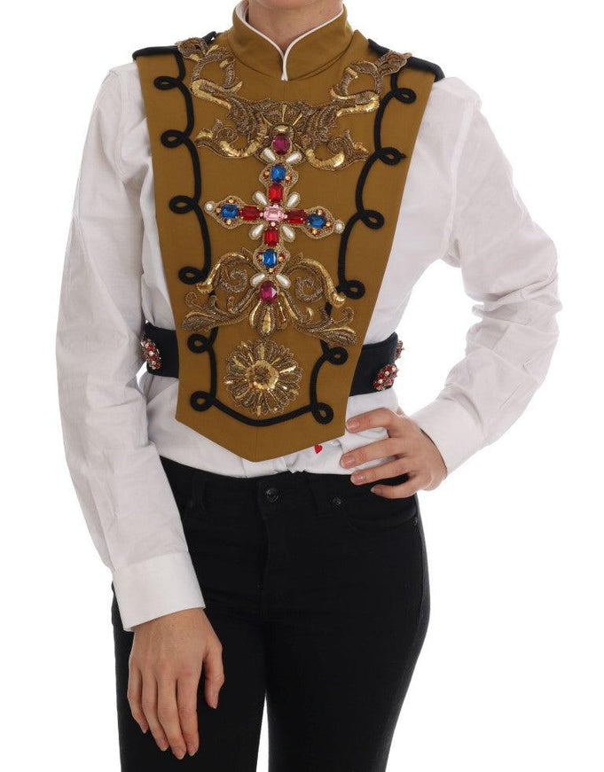 Dolce & Gabbana Yellow Crystal Cross Vest Jacket