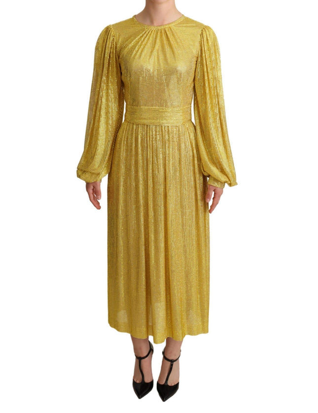 Dolce & Gabbana Yellow Crystal Mesh Pleated Maxi Dress - Ellie Belle
