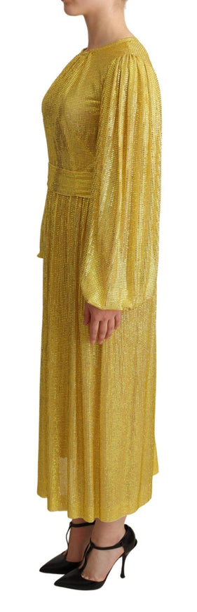 Dolce & Gabbana Yellow Crystal Mesh Pleated Maxi Dress - Ellie Belle