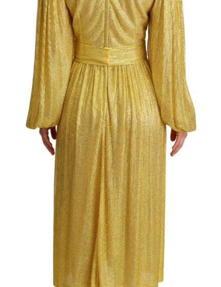 Dolce & Gabbana Yellow Crystal Mesh Pleated Maxi Dress - Ellie Belle