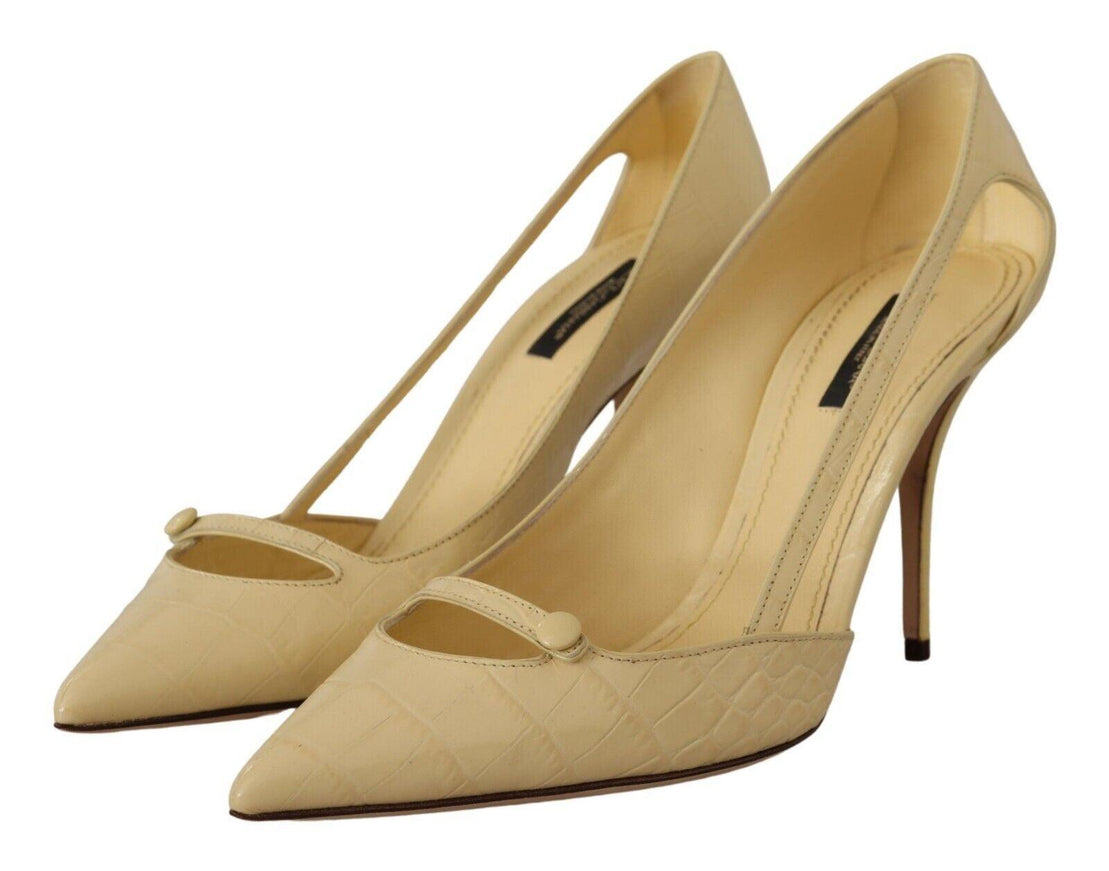 Dolce & Gabbana Yellow Exotic Leather Stiletto Heel Pumps Shoes - Ellie Belle