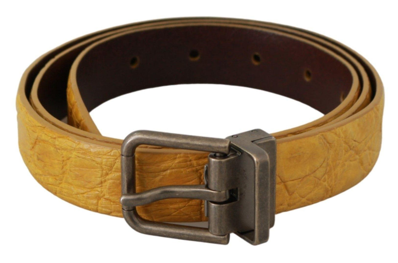 Dolce & Gabbana Yellow Exotic Skin Leather Grey Buckle Belt - Ellie Belle