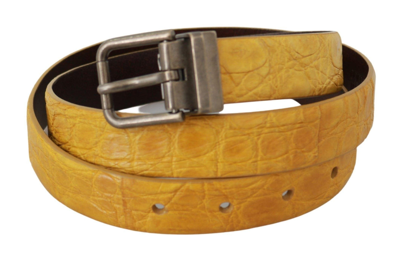 Dolce & Gabbana Yellow Exotic Skin Leather Grey Buckle Belt - Ellie Belle