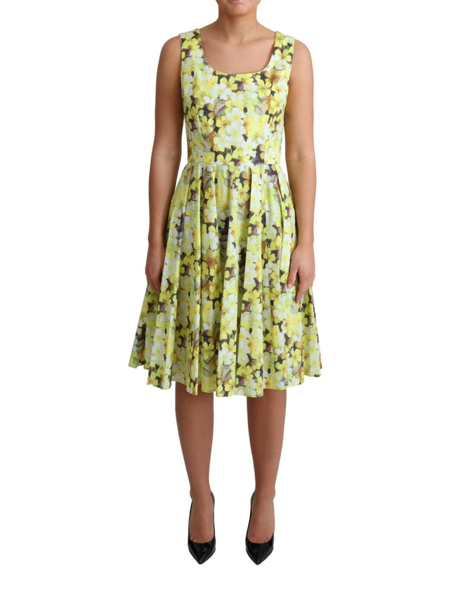 Dolce & Gabbana Yellow Floral Cotton Stretch Gown Dress - Ellie Belle