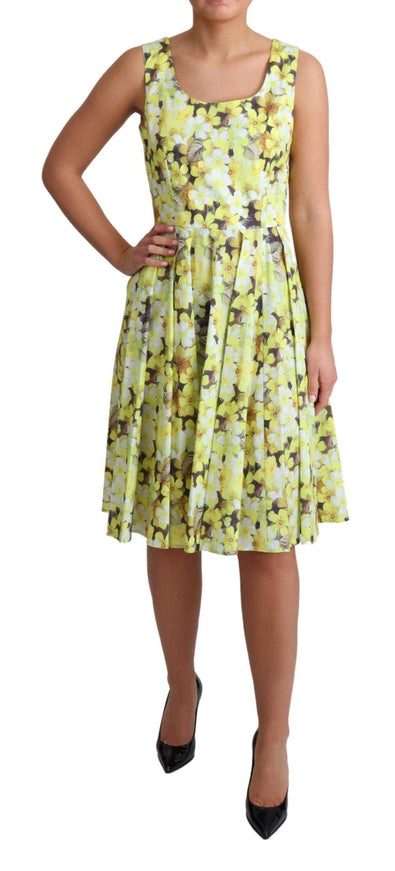 Dolce & Gabbana Yellow Floral Cotton Stretch Gown Dress - Ellie Belle