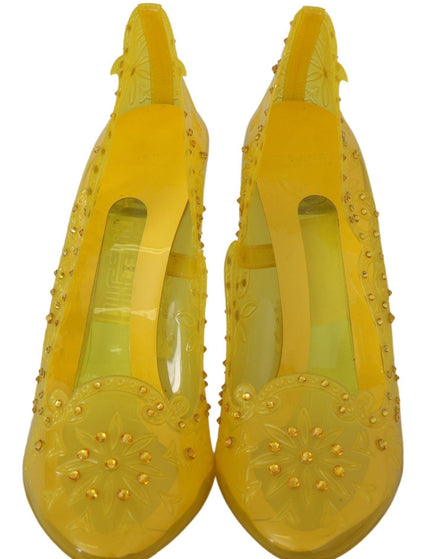 Dolce & Gabbana Yellow Floral Crystal CINDERELLA Heels Shoes - Ellie Belle