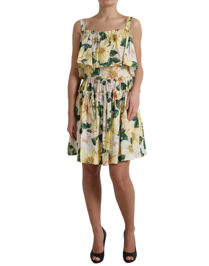 Dolce & Gabbana Yellow Floral Print Cotton Mini Dress - Ellie Belle