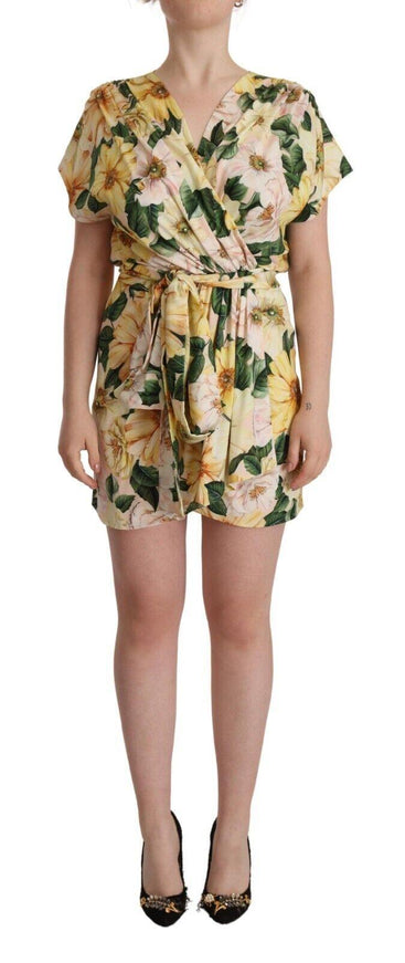 Dolce & Gabbana Yellow Floral Print Mini Wrap Around Dress - Ellie Belle