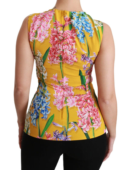 Dolce & Gabbana Yellow Floral Stretch Top Tank Blouse - Ellie Belle
