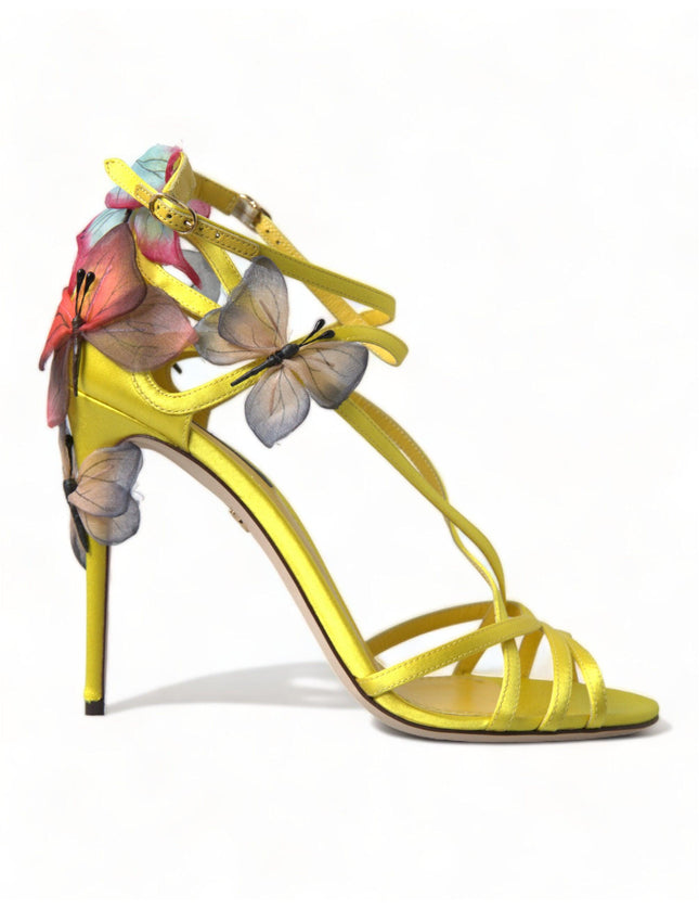 Dolce & Gabbana Yellow Flower Satin Heels Sandals Shoes - Ellie Belle