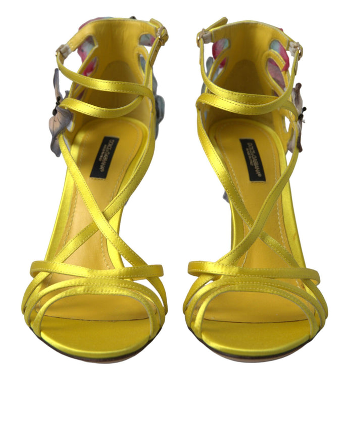 Dolce & Gabbana Yellow Flower Satin Heels Sandals Shoes - Ellie Belle