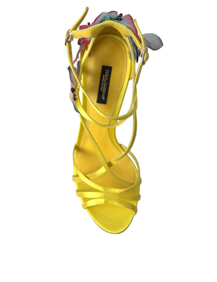 Dolce & Gabbana Yellow Flower Satin Heels Sandals Shoes - Ellie Belle